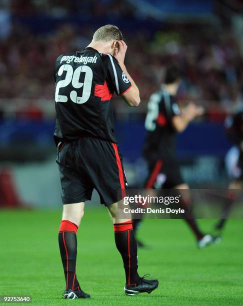 Pavel Pogrebnyak of VfB Stuttgart reacts during the UEFA Champions League Group G match between Sevilla and VfB Stuttgart at the Sanchez Pizjuan...