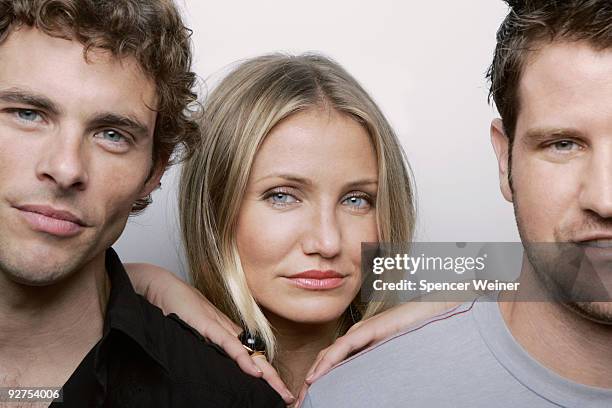 Actors James Marsden, Cameron Diaz and director Richard Kelly pose for a portrait session in July 2009 at the Photographed at the 2009 San Diego...