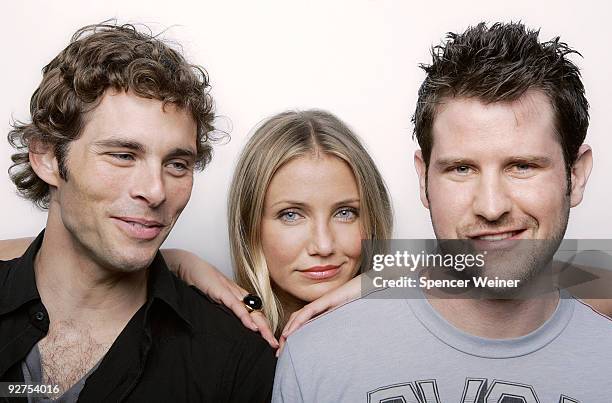 Actors James Marsden, Cameron Diaz and director Richard Kelly pose for a portrait session in July 2009 at the Photographed at the 2009 San Diego...