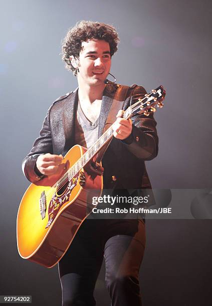 Kevin Jonas of Jonas Brothers performs at Adriatico Stadium on November 4, 2009 in Pescara, Italy.