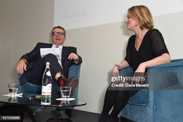 Tom Watson, Deputy Leader of the Labour Party, and Laura Kuenssberg attend Turn The Tables 2018 hosted by Tania Bryer and James Landale in aid of...