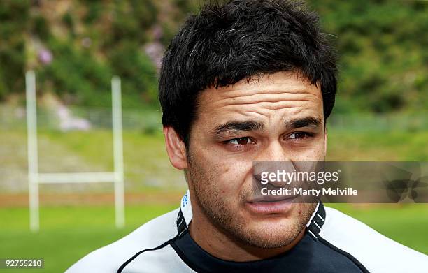 Piri Weepu of the Lions speaks to the media during a Wellington Air New Zealand Cup training session at Newton Park on November 5, 2009 in...