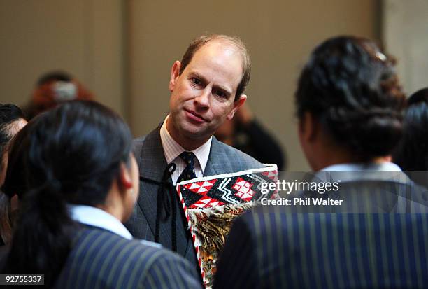 The Earl of Wessex, Prince Edward speaks to students that took part in the The Duke of Edinburgh's Hillary Award at the Villa Maria Estate Vineyard...