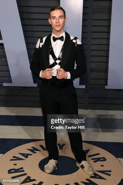 Adam Rippon attends the 2018 Vanity Fair Oscar Party hosted by Radhika Jones at the Wallis Annenberg Center for the Performing Arts on March 4, 2018...