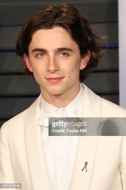 Timothee Chalamet attends the 2018 Vanity Fair Oscar Party hosted by Radhika Jones at Wallis Annenberg Center for the Performing Arts on March 4,...