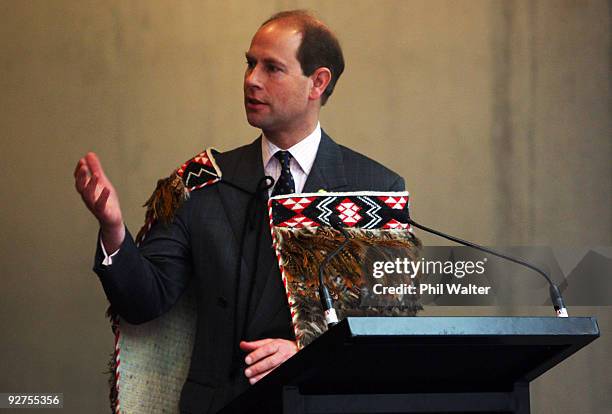 The Earl of Wessex, Prince Edward speaks to people involved with The Duke of Edinburgh's Hillary Award at the Villa Maria Estate Vineyard on November...