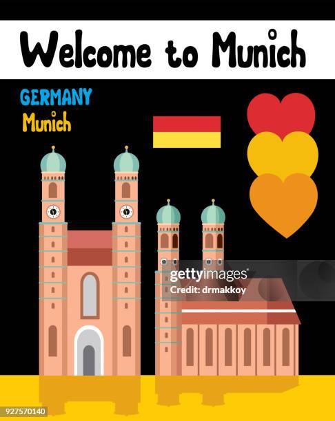 ilustraciones, imágenes clip art, dibujos animados e iconos de stock de bienvenida a la munich - catedral de múnich