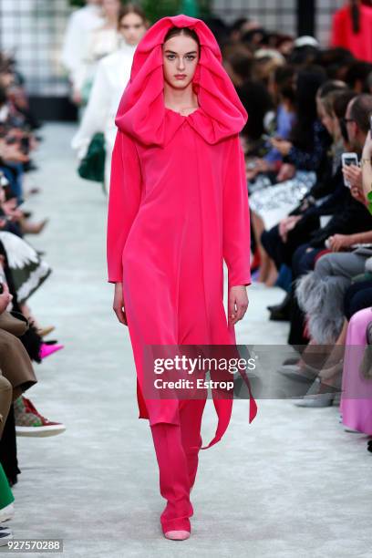 Model walks the runway during the Valentino show as part of the Paris Fashion Week Womenswear Fall/Winter 2018/2019 on March 3, 2018 in Paris, France.