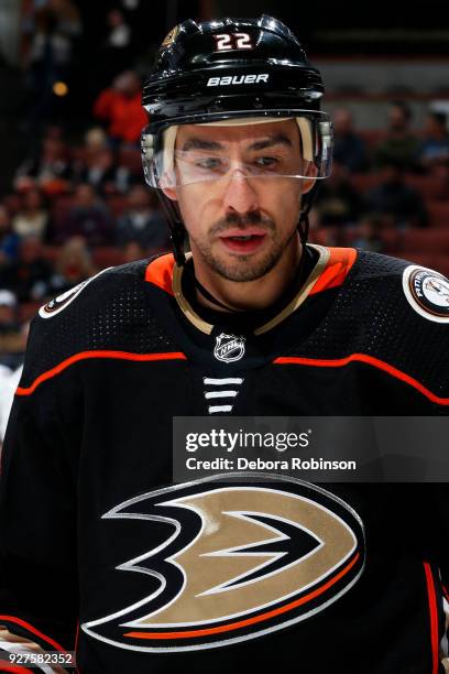 Chris Kelly of the Anaheim Ducks skates during the game against the Columbus Blue Jackets on March 2, 2018 at Honda Center in Anaheim, California.