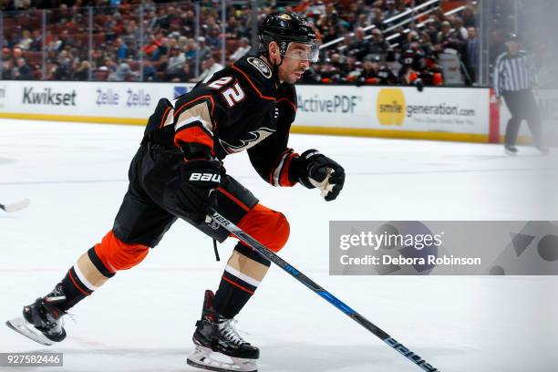 Chris Kelly of the Anaheim Ducks skates during the game against the Columbus Blue Jackets on March 2, 2018 at Honda Center in Anaheim, California.