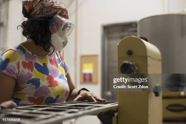 female artist working in workshop - scott zdon bildbanksfoton och bilder