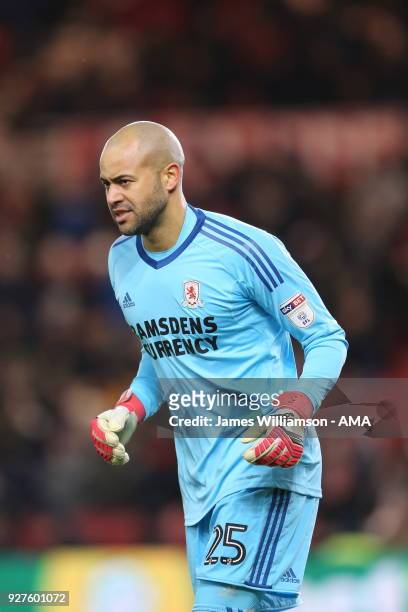 Darren Randolph of Middlesbrough during the Sky Bet Championship match between Middlesbrough and Leeds United at Riverside Stadium on March 2, 2018...
