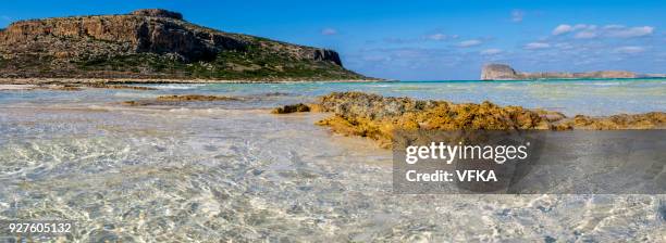 vibrant blue balos beach lagoon, gramvousa, crete, greece - balos lagoon stock pictures, royalty-free photos & images