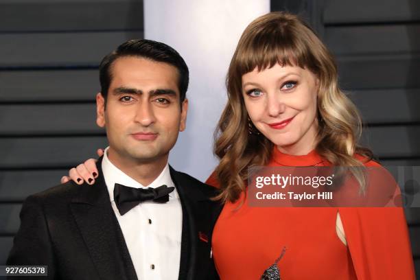 Kumail Nanjiani and Emily V. Gordon attend the 2018 Vanity Fair Oscar Party hosted by Radhika Jones at the Wallis Annenberg Center for the Performing...