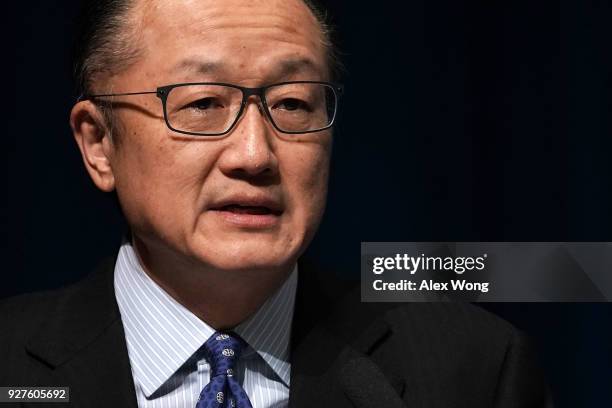 World Bank President Jim Yong Kim speaks during an event at the World Bank March 5, 2018 in Washington, DC. Kim delivered opening remarks at the...