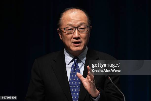 World Bank President Jim Yong Kim speaks during an event at the World Bank March 5, 2018 in Washington, DC. Kim delivered opening remarks at the...