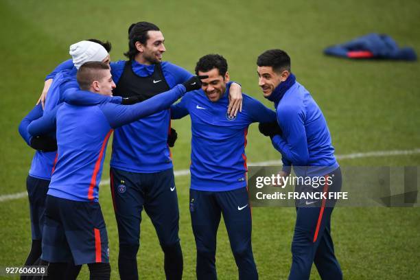 Paris Saint-Germain's Italian midfielder Marco Verratti, Paris Saint-Germain's Argentinian midfielder Javier Pastore, Paris Saint-Germain's Brazilian...