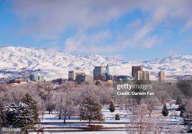 boise skyline winter panorama - boise stock pictures, royalty-free photos & images