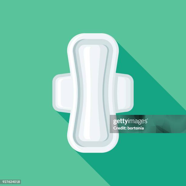 sanitary napkin flat design female reproduction icon with side shadow - sanitary napkins stock illustrations