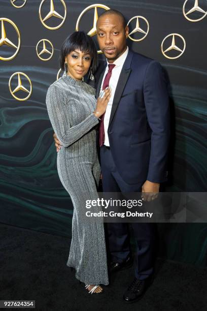 Actress Simone Missick and Dorian Missick attend the Mercedez-Benz USA's Official Awards Viewing Party at Four Seasons Hotel Los Angeles at Beverly...