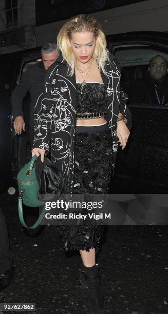 Rita Ora departs Ronnie Scott's Jazz Club after attending a performance by Prince on February 18, 2014 in London, England.