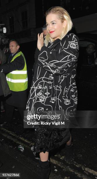 Rita Ora departs Ronnie Scott's Jazz Club after attending a performance by Prince on February 18, 2014 in London, England.