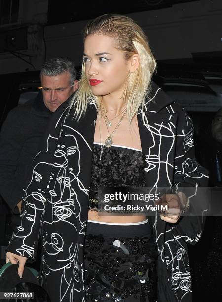 Rita Ora departs Ronnie Scott's Jazz Club after attending a performance by Prince on February 18, 2014 in London, England.