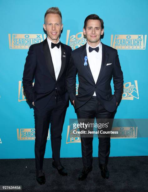 Composers Justin Paul and Benj Pasek attend the Fox Searchlight And 20th Century Fox Oscars Post-Party on March 4, 2018 in Los Angeles, California.