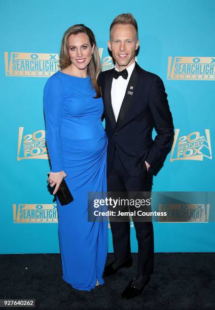 Composer Justin Paul and guest attend the Fox Searchlight And 20th Century Fox Oscars Post-Party on March 4, 2018 in Los Angeles, California.