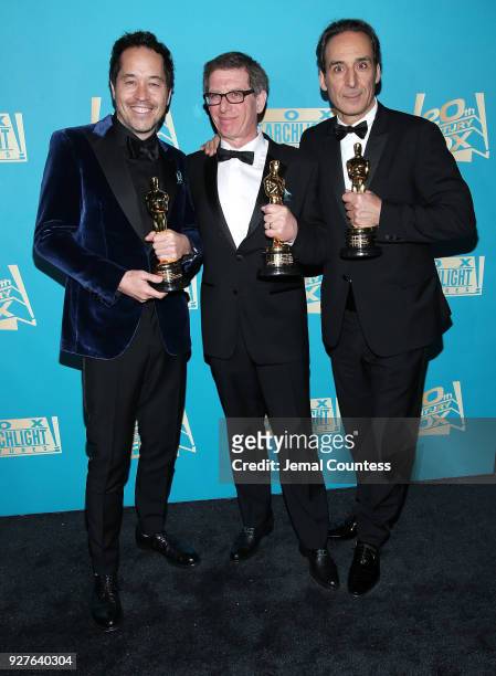 Production designer Paul Austerberry, set designer Jeffrey A. Melvin and composer Alexandre Desplat attend the Fox Searchlight And 20th Century Fox...