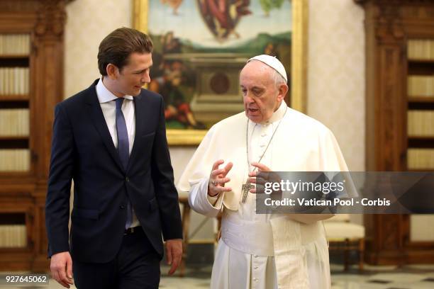 Pope Francis meets with Chancellor of Austria Sebastian Kurz on March 5, 2018 in Vatican City, Vatican.