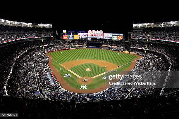 General view of the Philadelphia Phillies batting against the New York Yankees in Game Six of the 2009 MLB World Series at Yankee Stadium on November...
