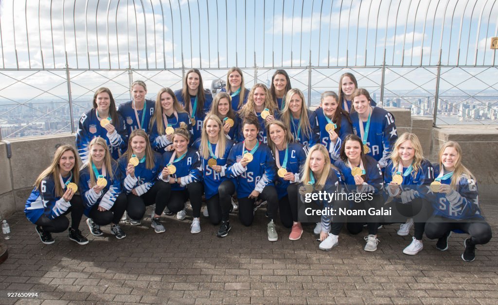 U.S. Women's Olympic Ice Hockey Team Visit Empire State Building