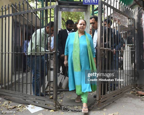 Misa Bharti, daughter of RJD Chief Lalu Yadav and accused in money laundering case seen leaving the Patiala House Court on March 5, 2018 in New...