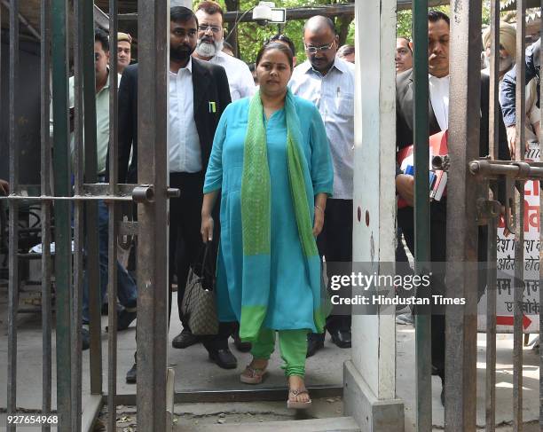 Misa Bharti, daughter of RJD Chief Lalu Yadav and accused in money laundering case seen leaving the Patiala House Court on March 5, 2018 in New...