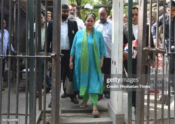 Misa Bharti, daughter of RJD Chief Lalu Yadav and accused in money laundering case seen leaving the Patiala House Court on March 5, 2018 in New...