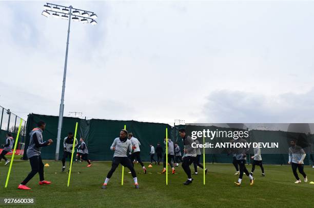 Liverpool's English defender Nathaniel Clyne , Liverpool's Brazilian midfielder Roberto Firmino and Liverpool's Senegalese midfielder Sadio Mane...