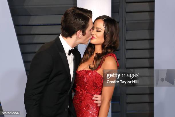 Miles Teller and Keleigh Sperry attend the 2018 Vanity Fair Oscar Party hosted by Radhika Jones at the Wallis Annenberg Center for the Performing...