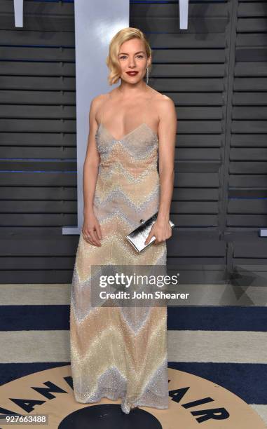 Actress Sienna Miller attends the 2018 Vanity Fair Oscar Party hosted by Radhika Jones at Wallis Annenberg Center for the Performing Arts on March 4,...