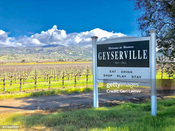 road sign of geyserville, wine country living - geyserville california stock pictures, royalty-free photos & images