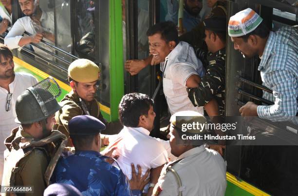 Delhi police detained Indian Youth Congress members during their protest against NDA government and Prime Minister Narendra Modi on controversial...