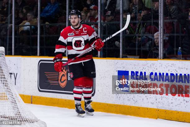 Ottawa 67's Forward Travis Barron after a whistle during Ontario Hockey League action between the London Knights and Ottawa 67's on March 4 at TD...