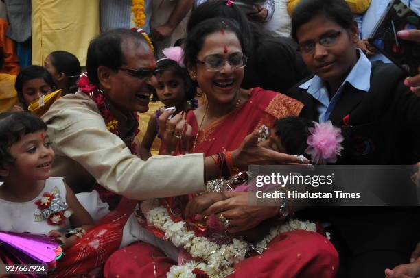 Madhya Pradesh Chief Minister Shivraj Singh Chouhan along with his wife Sadhna Singh celebrates his birthday with orphans of Bal Niketan Hindu...