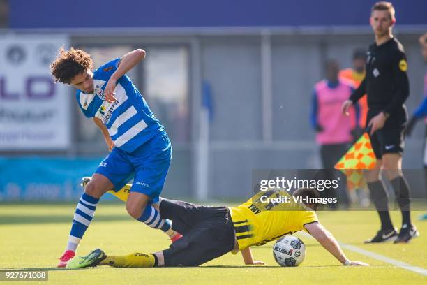 Phillipe Sandler of PEC Zwolle, Lennart Thy of VVV Venlo during the Dutch Eredivisie match between PEC Zwolle and VVV Venlo at the MAC3Park stadium...