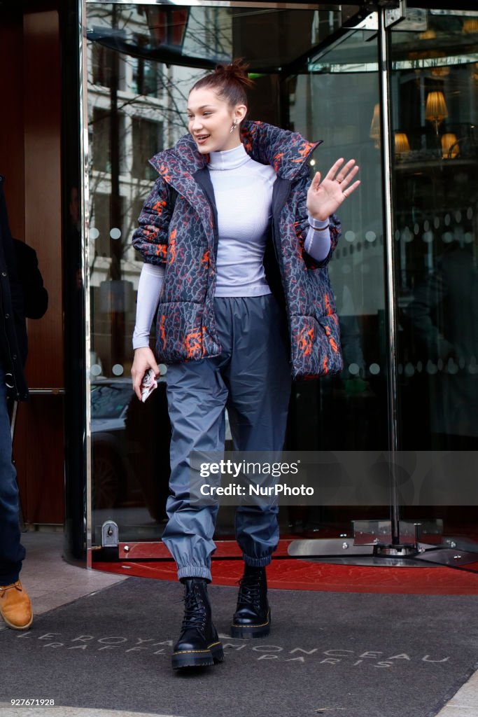 Bella Hadid leaves her Hotel in Paris
