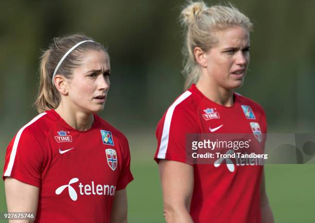 Ingrid Ryland, Elise Thorsnes of Norway during training session on February 27, 2018 in Portimao, Portugal.