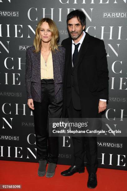 Vanessa Paradis and Samuel Benchetrit attend the "Chien" Paris Premiere at Mk2 Bibliotheque on March 5, 2018 in Paris, France.