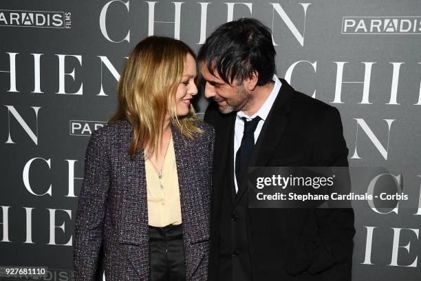 Vanessa Paradis and Samuel Benchetrit attend the "Chien" Paris Premiere at Mk2 Bibliotheque on March 5, 2018 in Paris, France.