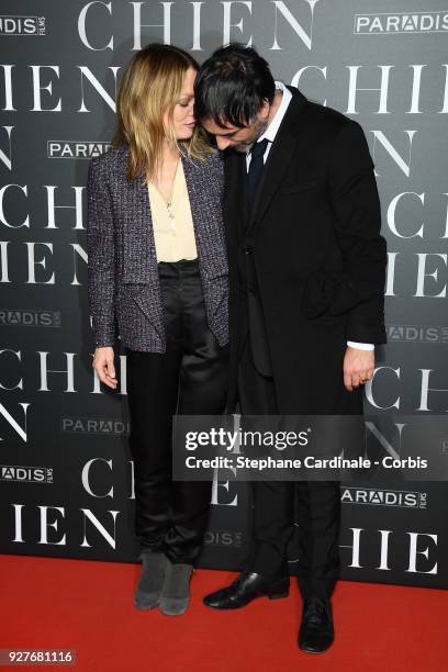 Vanessa Paradis and Samuel Benchetrit attend the "Chien" Paris Premiere at Mk2 Bibliotheque on March 5, 2018 in Paris, France.