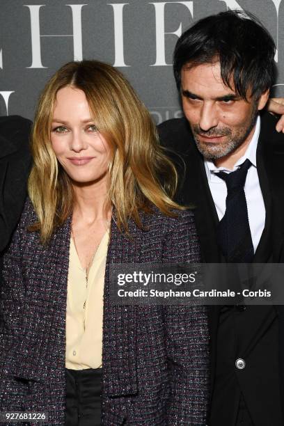 Vanessa Paradis and Samuel Benchetrit attend the "Chien" Paris Premiere at Mk2 Bibliotheque on March 5, 2018 in Paris, France.